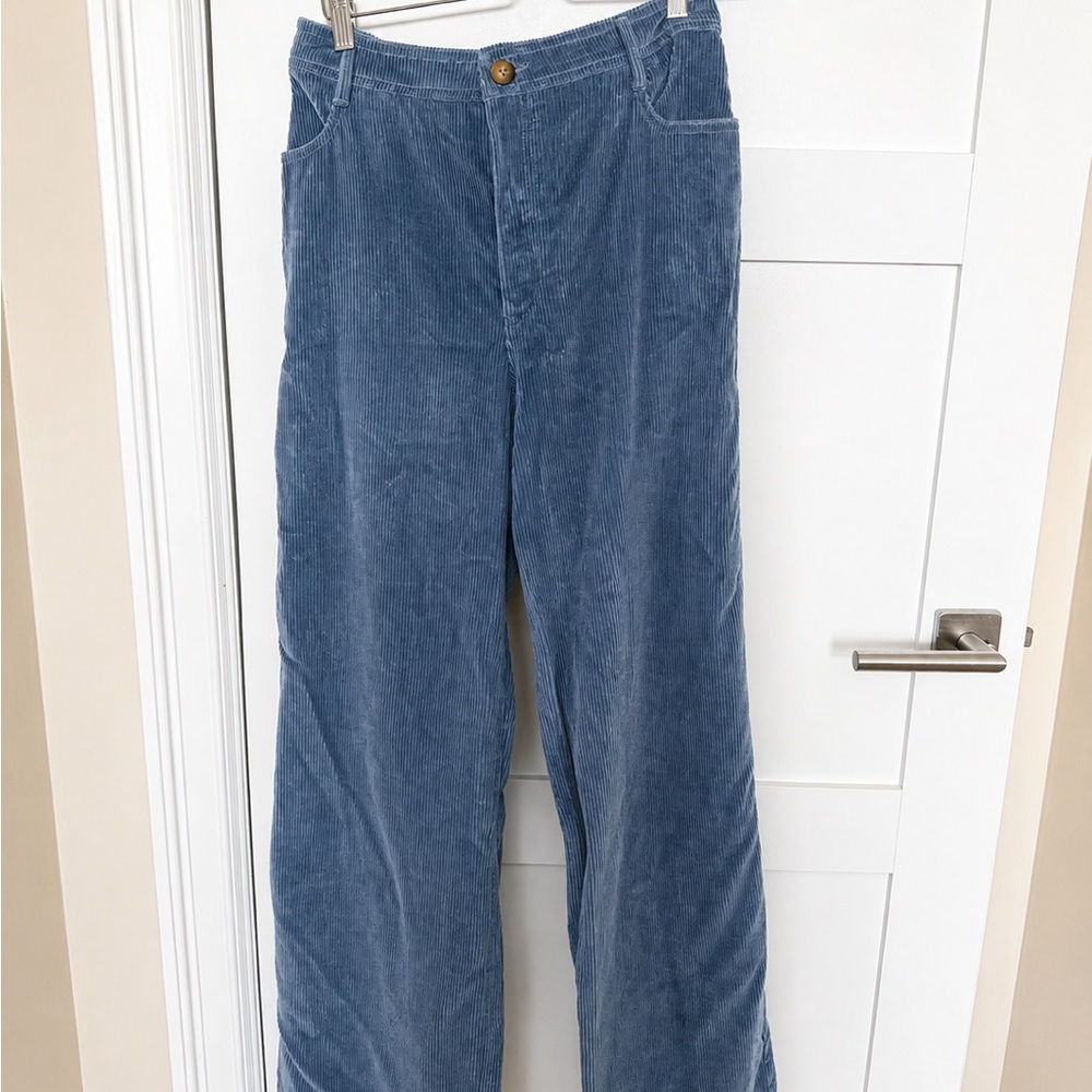 Sezane Blue Wide-Leg Corduroy Pants